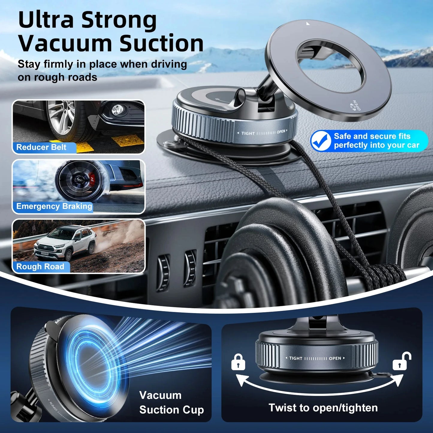 Car Mount Vacuum Magnetic Holder Strong Suction Rotate 360°